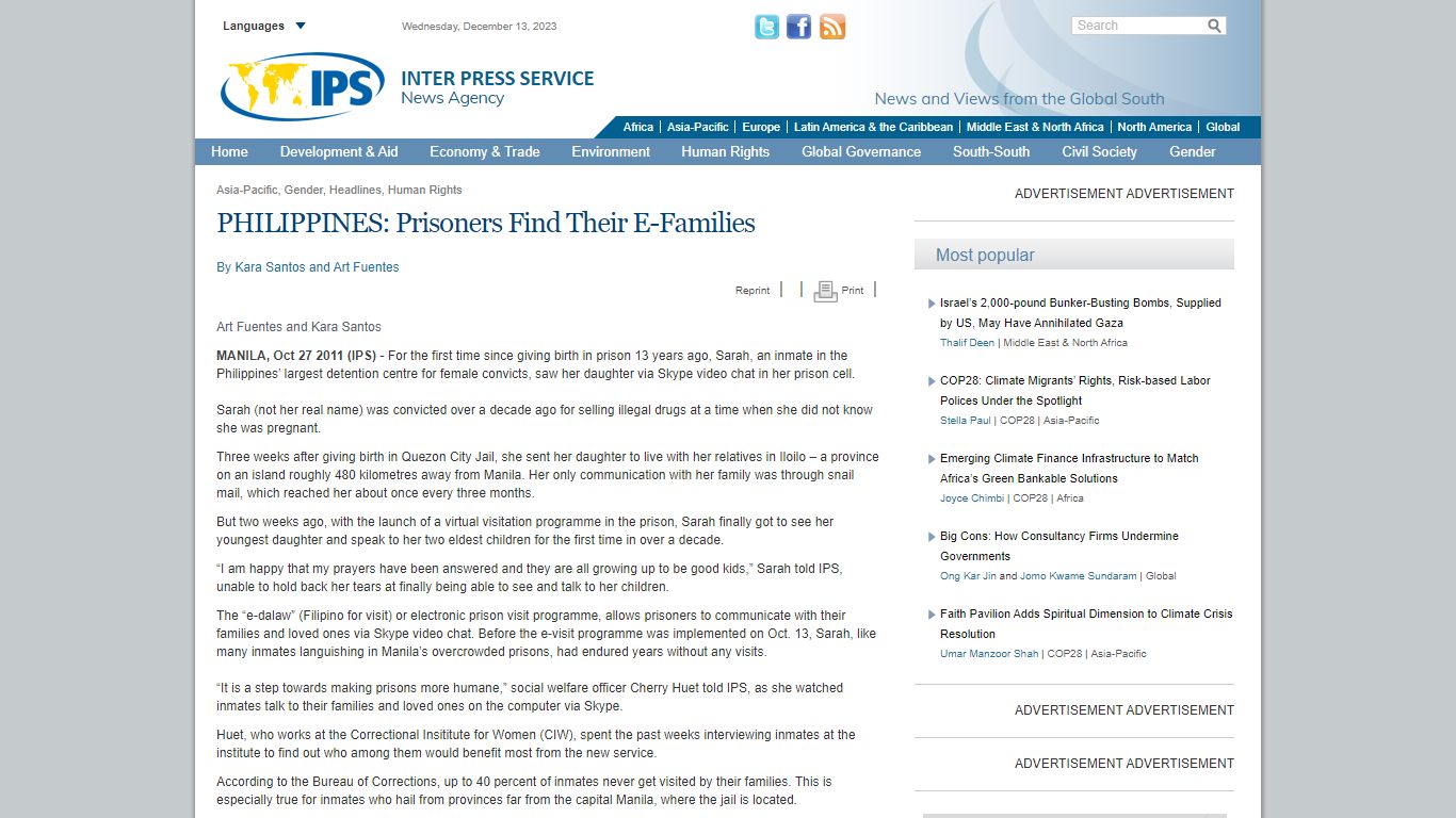 PHILIPPINES: Prisoners Find Their E-Families - Inter Press Service