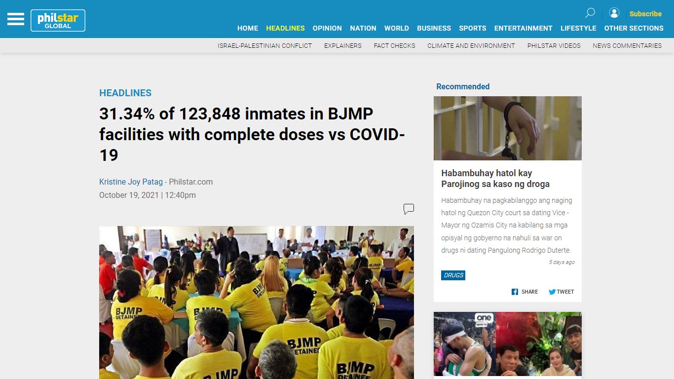 31.34% of 123,848 inmates in BJMP facilities with complete doses vs ...